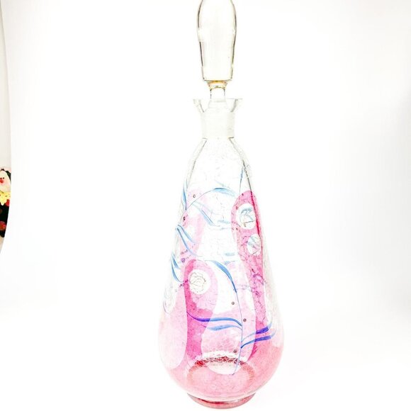 MCM Crackle Glass Enameled Botanical design Decanter Bohemia - Picture 3 of 10